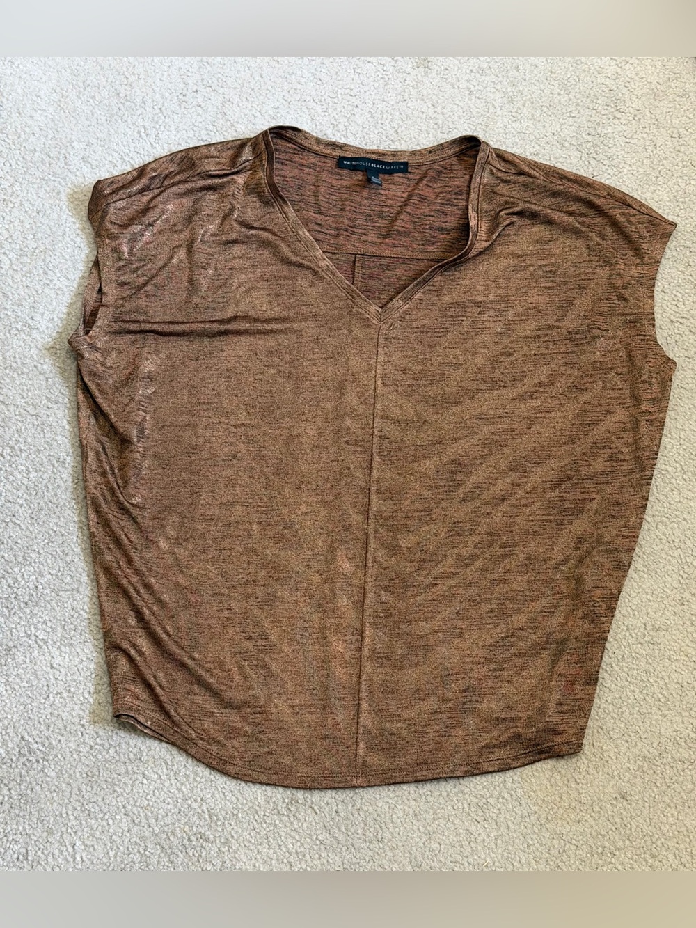 White Black Market Short Sleeve Brown Gold Shimmery Faint Stripe Blouse Top Sz S